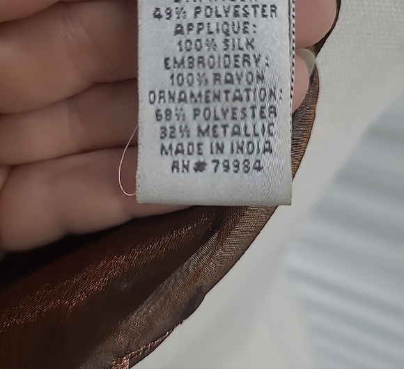 Scarf Adorned W Silk Appliques Embroidery Sequins Copper Chiffon - Picture 8 of 11